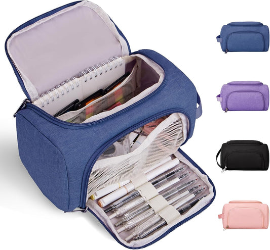 Large Pencil Pouch,Pencil Case Aesthetic,Zipper Pencil Box For Girls Back To School Supplies Emergency Bag Makeup Bag (DeepBlue)