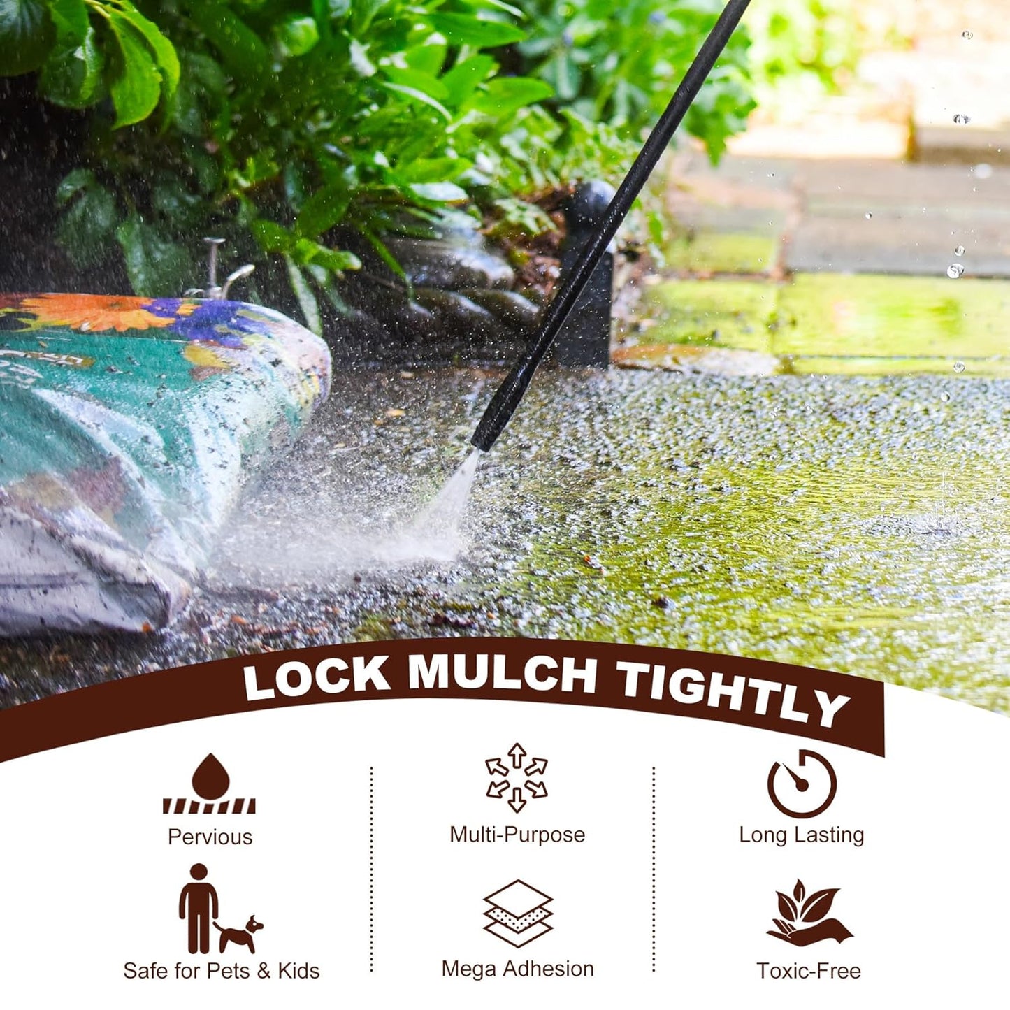 Mulch Glue for Landscaping, 0.5 Gallon Rocks Glue, Fast-Drying Adhesive for Rock, Gravel & Mulch, Non-Toxic, Long-Lasting Stabilizer for Pine Straw, Pebbles & Weed Barrier, Strong Spray for Outdoor