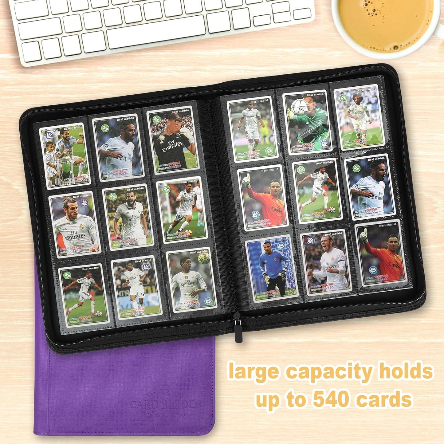 9 Pockets Card Binder,Premium Zip Trading Card Binder,540 Double Sided Pocket PU Collection Binder, Collector Album, Card Folder for MTG, TCG, Business Cards.(Purple)