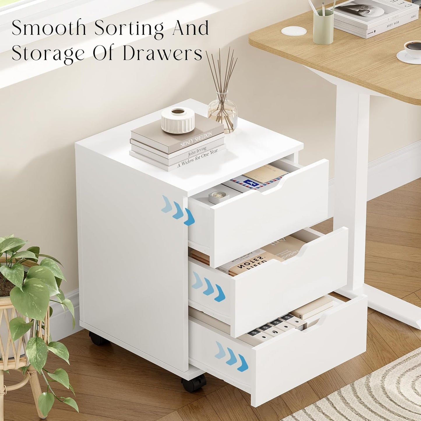 Farini 3-Drawer Under Desk Wooden File Storage Cabinet with Lockable Caster for Home Office,White,Fully Assembly