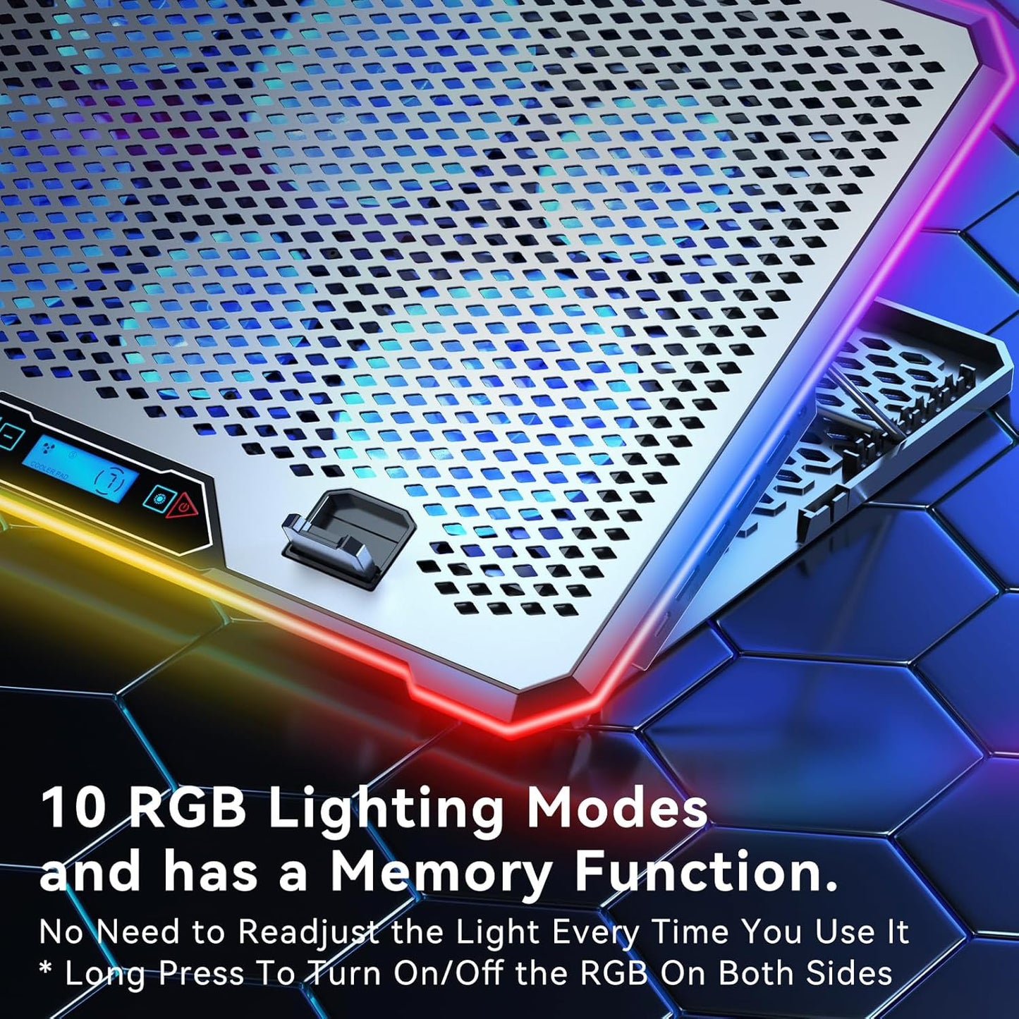 Aluminum Alloy RGB Gaming Laptop Cooler with 6 Fans and LCD Screen - 10 RGB Modes Memory Function, 4 USB Ports 3.0 and 2.0 Hub, 9 Height Adjustable for 10 to 21 Inch Laptops on Desk or Lap