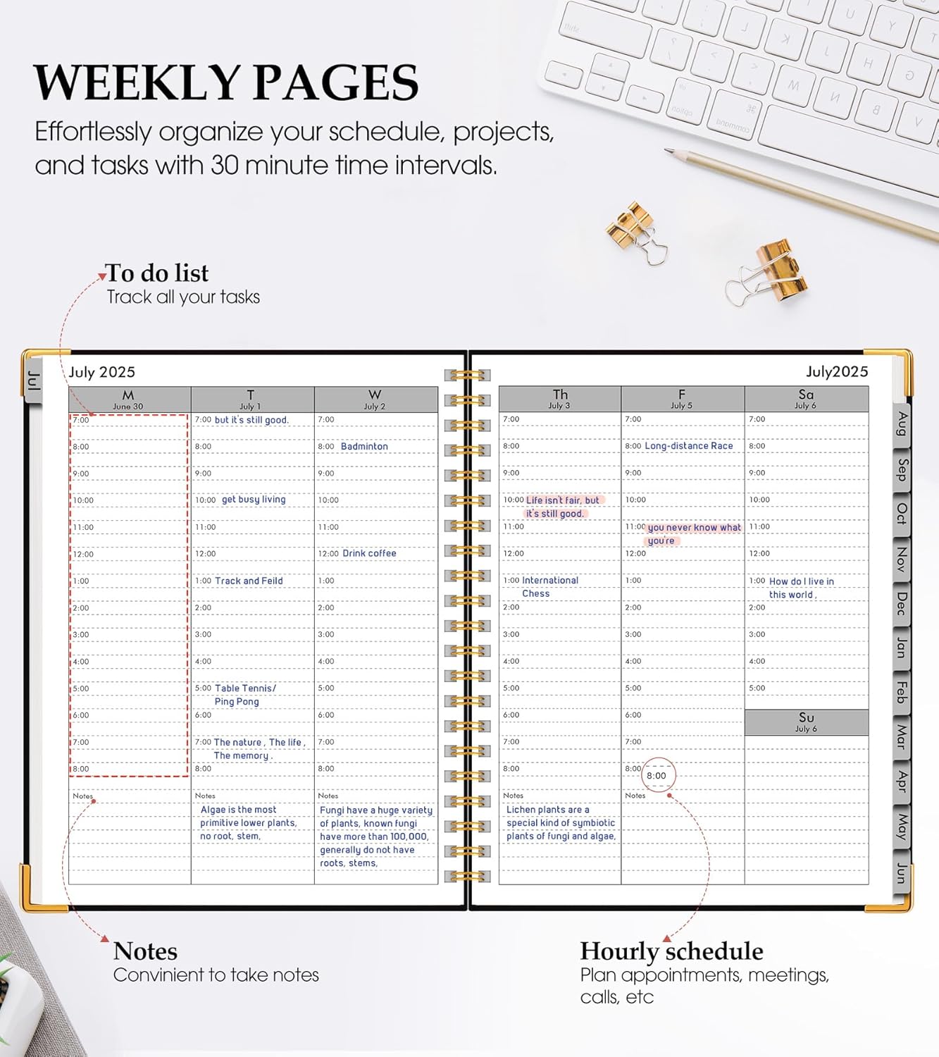 Academic Planner 2025-2026, Weekly and Monthly Calendar Planner from July 2025 - June 2026, 8.5" x 11" Hardcover Leather Hourly Appointment Book with Tabs, Spiral Daily Planners for College School Teacher Student, Black