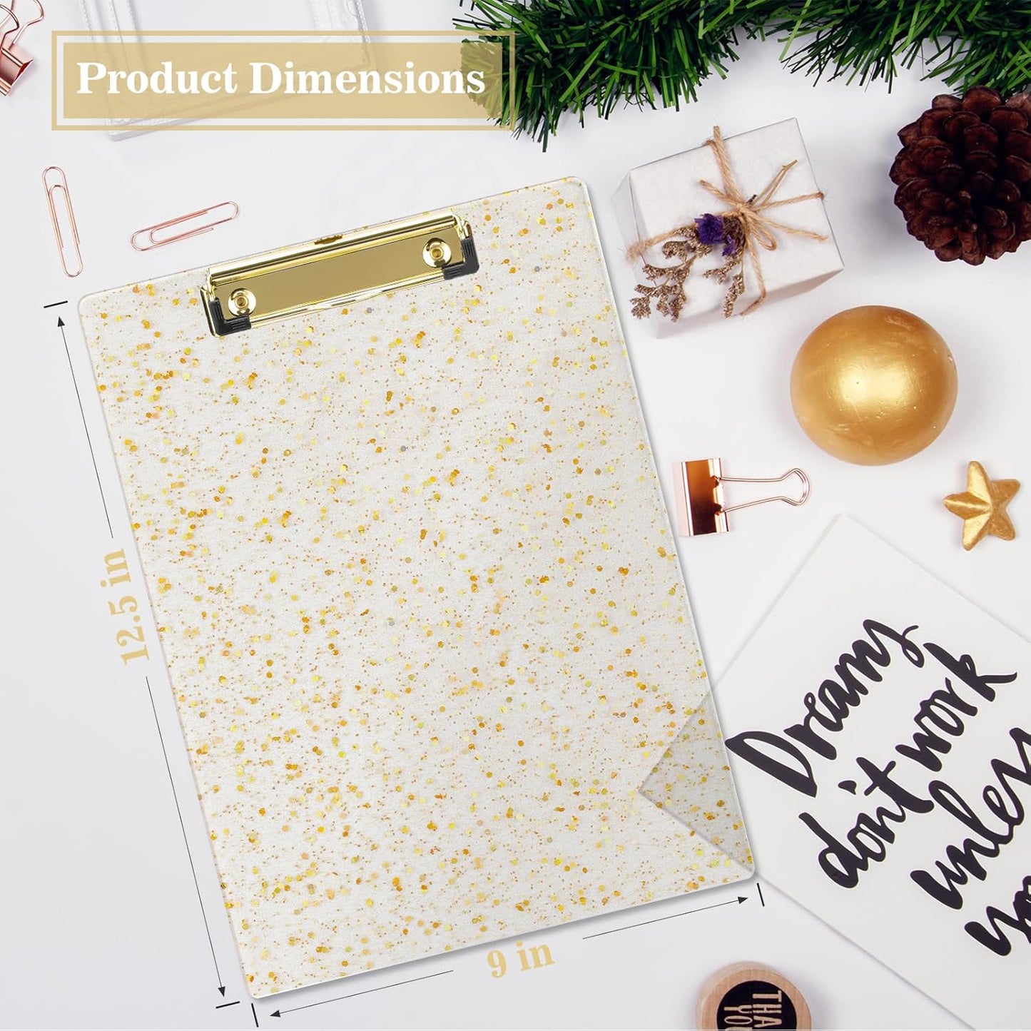 Hongri Plastic Acrylic Glitter Clipboard, 8.5x11" Stardard Letter A4 Size Clipboards for Classroom, Taecher, Women.Cute Confetti Clip Board, Office Supplies, School Supplies.