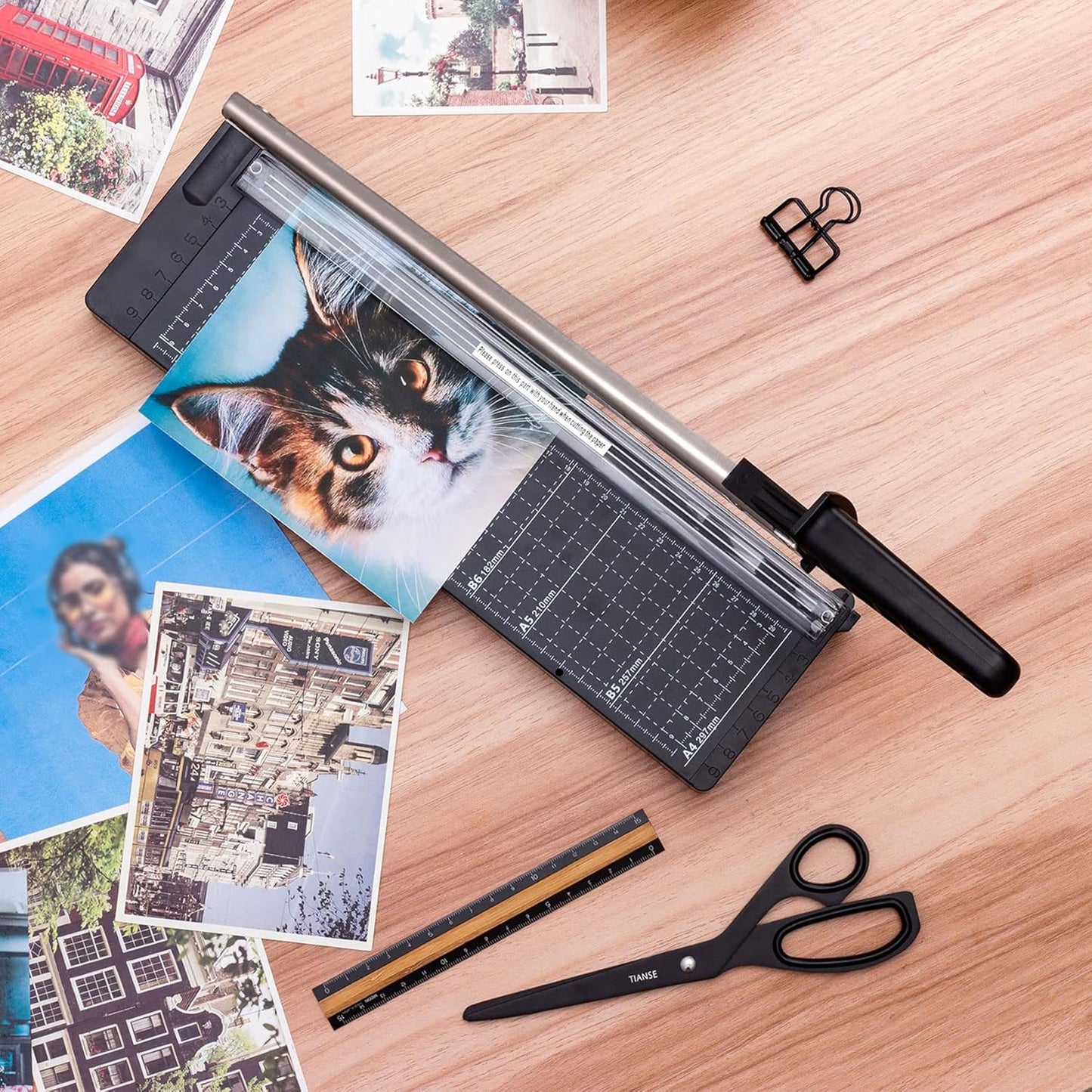 TIANSE Paper Cutter 12 Inch Paper Cutter Guillotine with 8 to 10 Sheet Capacity Safety Blade Lock Heavy Duty Paper Trimmer for Cardstock Cutting Board Paper Cutter Slicer for Home Office School Black