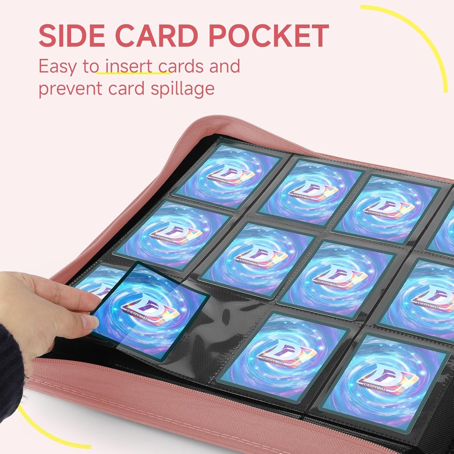 Trading Card Binder with Zip,12 Pockets Card Binder,720 Double Sided Pocket Card Collection Binder,Card Album Card Folder for MTG,TCG,Sports Cards,Game Cards,Pink