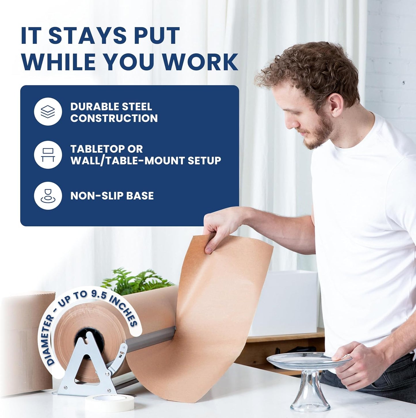 DIY Crew 36 Inch Paper Roll Dispenser and Cutter - Heavy-Duty Wall Mountable, Non Slip Tabletop - Kraft, Freezer, Butcher Paper - Up to 1000ft Rolls