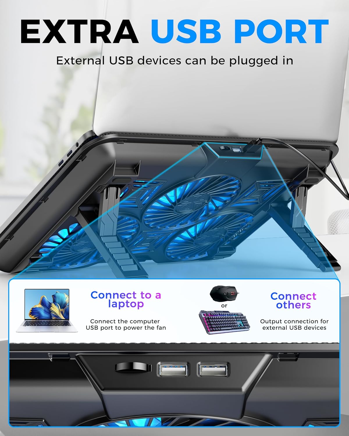 AICHESON Laptop Cooling Pad with 6 High-Speed Fans, Computer Cooler with 7 Adjustable Angles, Compatible with 13-17.3 Inch Laptops