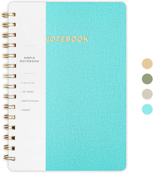 Lined Spiral Notebook College Ruled A5 Journal Book for Note Taking, 160 Pages Writing Journal for Office and Home School Supplies 5.75x8.125 inch (1-MintGreen)