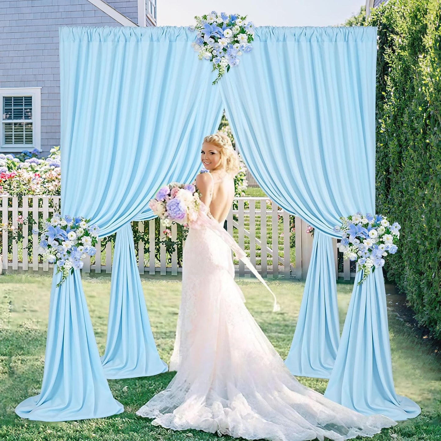 Baby Shower Backdrop Curtains 10x10ft: Baby Blue Backdrop Drapes - Polyester Photo Background Wedding Party Decorations