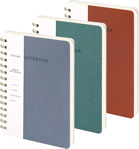 Lined Spiral Notebook College Ruled A5 Journal Book for Note Taking, 160 Pages Writing Journal for Office and Home School Supplies 5.75x8.125 inch (3pack-Reefblue/Green/Brown)