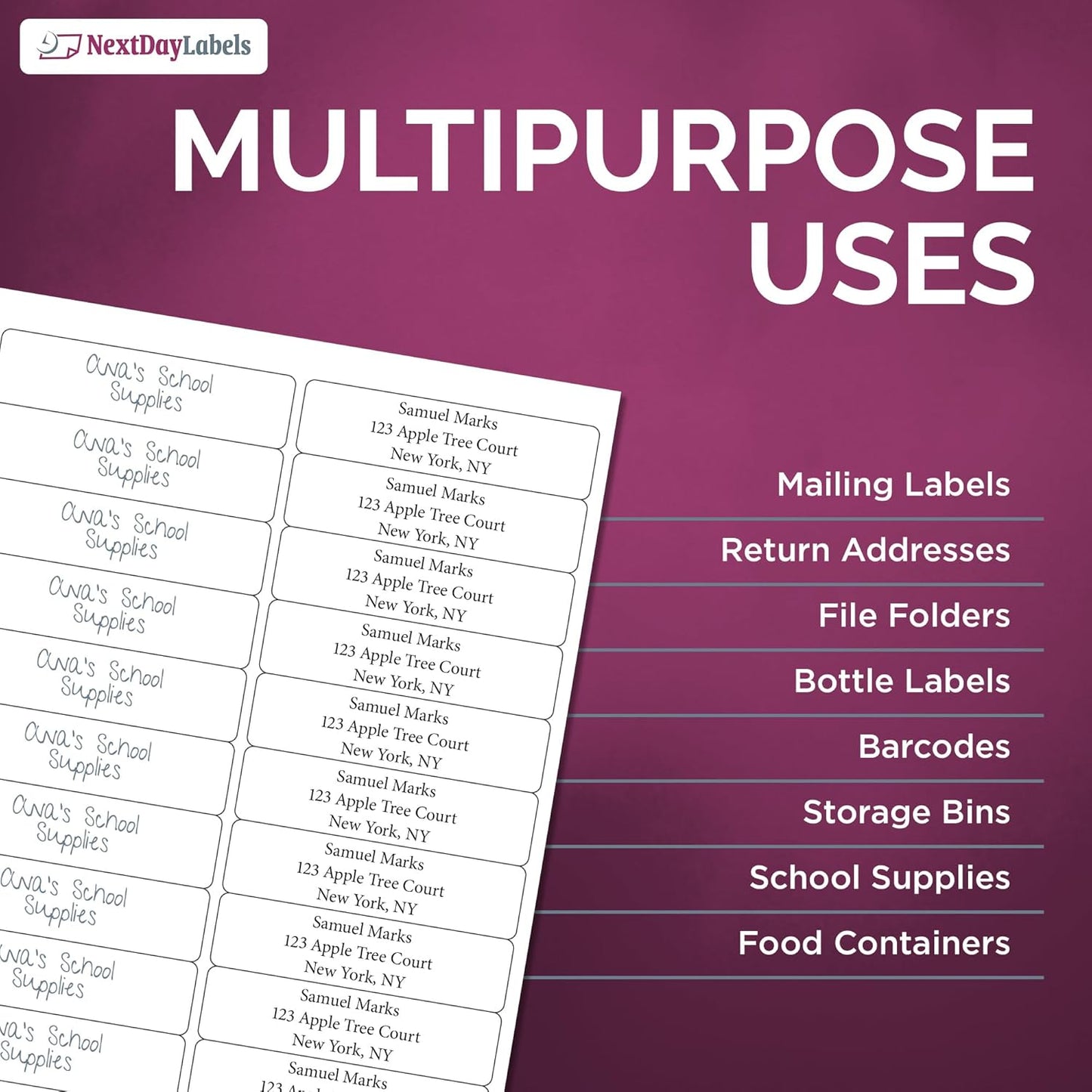 NextDayLabels – 4” x 1" Rectangular Sticker Labels for Printer - White Laser/Inkjet Printer Labels Return Address Labels Shipping Label Stickers (250 Sheets, 20 Per Sheet, 50000 Labels)