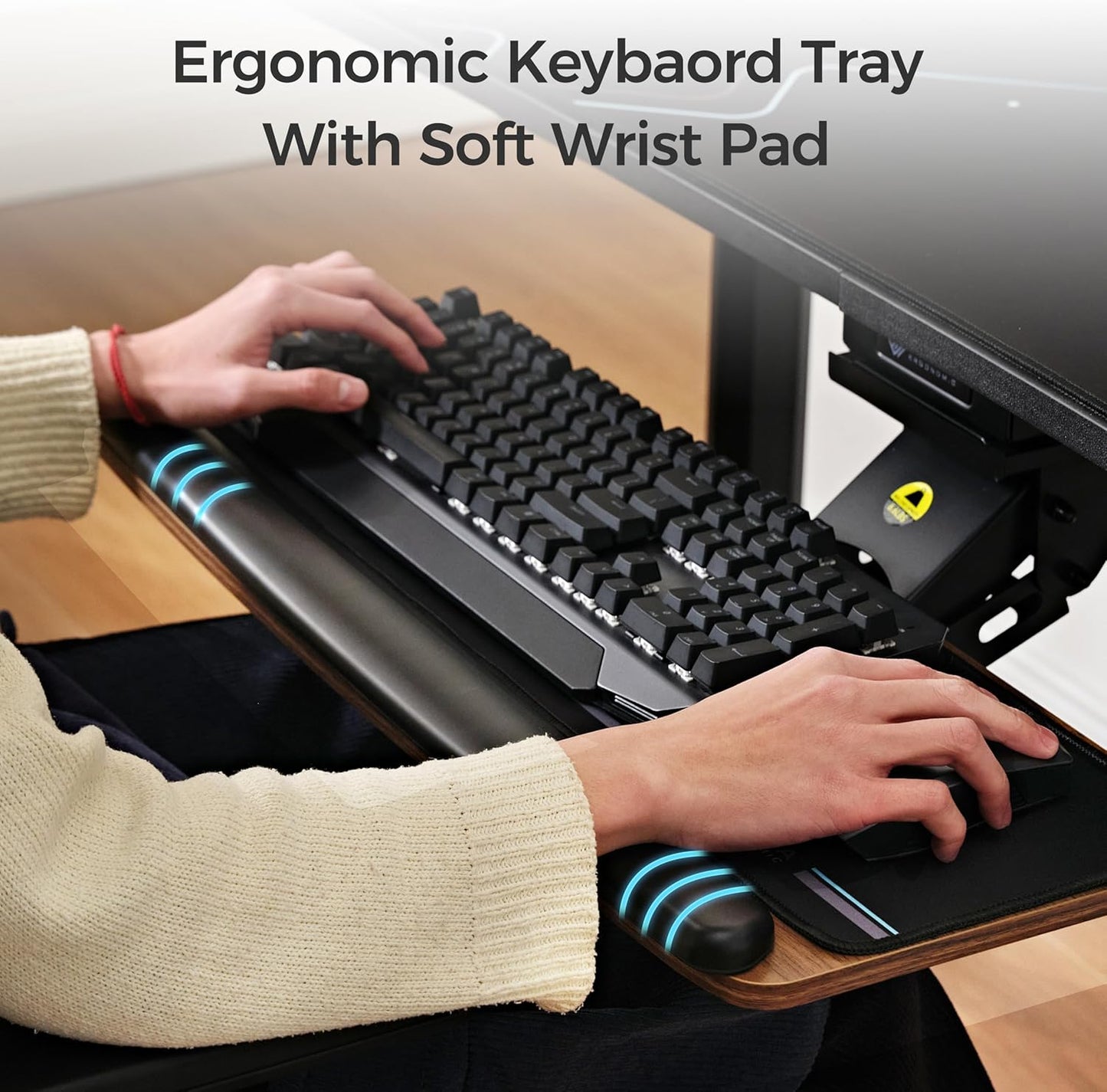 EUREKA ERGONOMIC Keyboard Tray Height Adjustable, Swivel Tilt Computer Keyboard Drawer Under Desk, 25x9.13'' Sliding Keyboard & Mouse Platform with Mouse Pad for Typing, Walnut