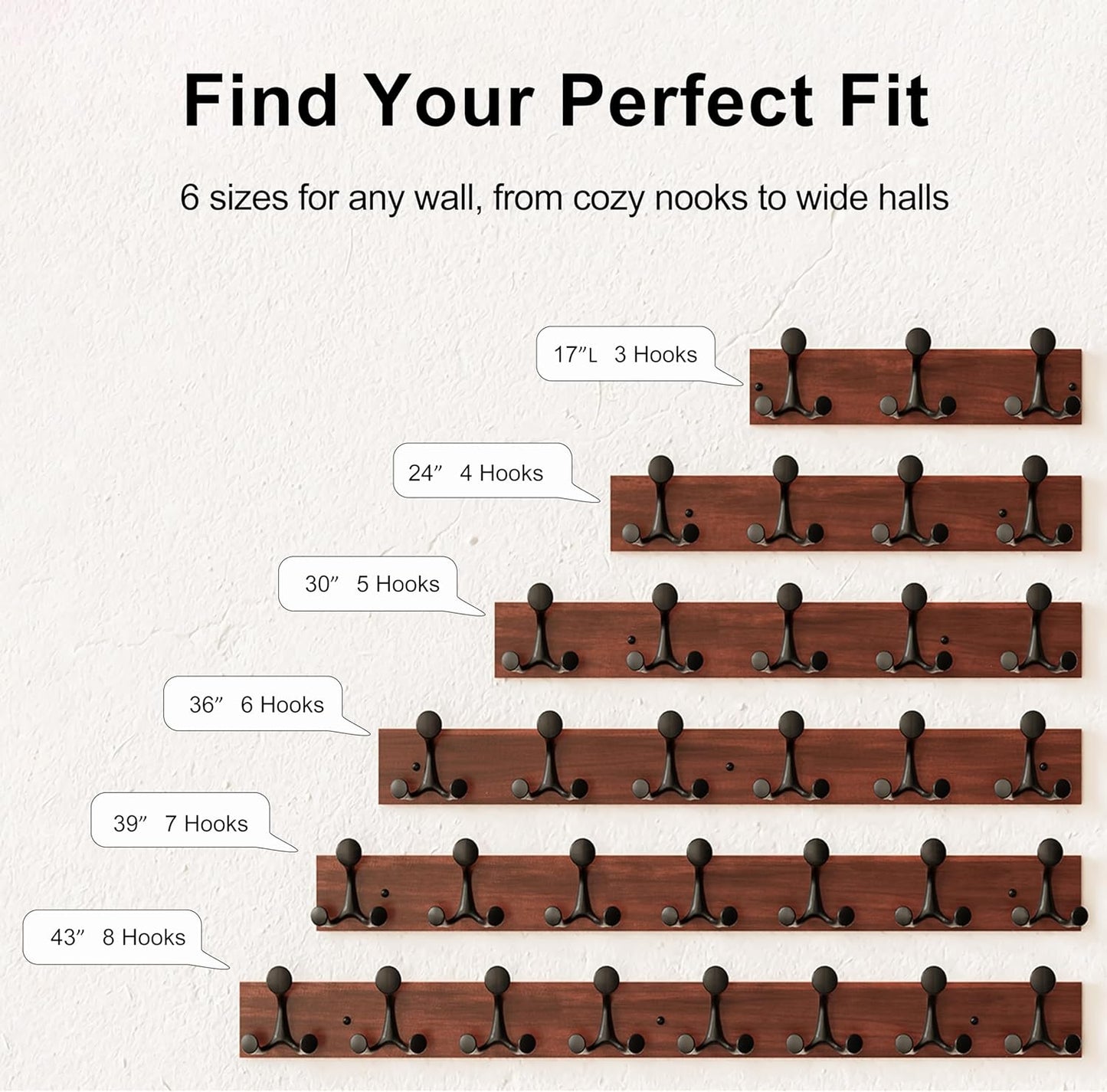 SKOLOO 36-Inch Wood Burnt Coat Rack Wall Mount with 6 Triple Hooks - Ideal for Family Entrances, Classrooms, and Pet Supplies Storage - Perfect Coat Hooks for Wall