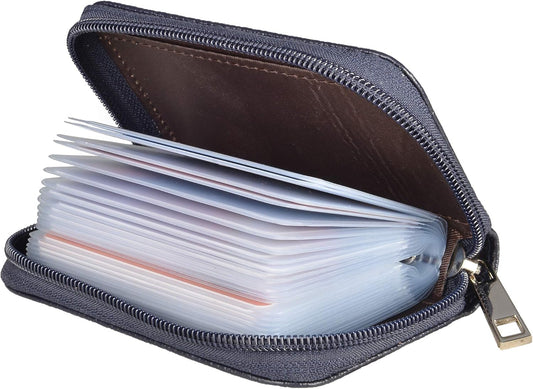 Easyoulife Genuine Leather Credit Card Holder Zipper Wallet With 26 Card Slots