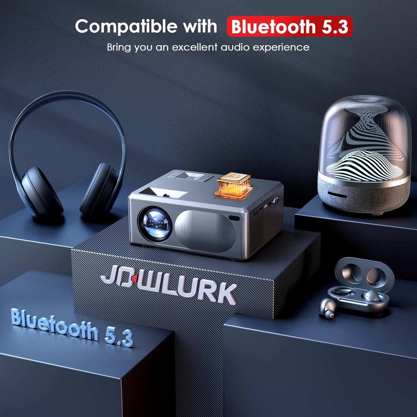 [Electric Focus] 4K Projector with 5G WiFi Bluetooth, 15000L JOWLURK Projector, Outdoor Movie Projector, Home Mini Theater Portable Projector for iPhone/TV/Android Stick/HDMI/USB/Laptop/PS5/DVD (Grey)