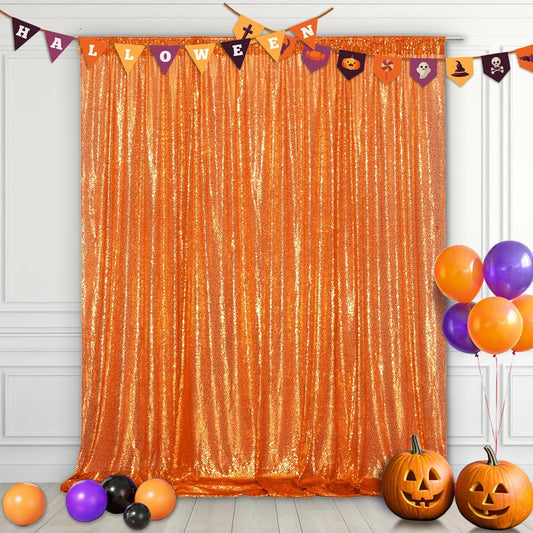 Eternal Beauty Orange Sequin Backdrop, 10x10 Ft Halloween Glitter Background Curtains for Shimmer Photography Party Wedding Birthday Back Drop Decor