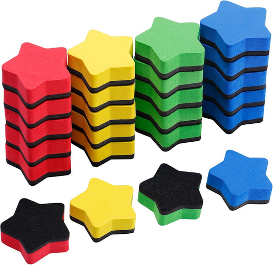 24 pcs Strong Magnetic Whiteboard Eraser - Mini Dry Erase Erasers, Small Chalkboard Cleansers Wiper for Kids and Teachers Classroom Must Haves School Supply Home and Office, Star Shaped