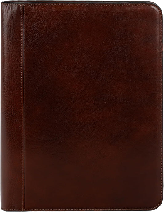 Time Resistance Leather Portfolio - A4 Document Folder - Italian Handcrafted Padfolio Organizer (Brown) - Gift Box Included