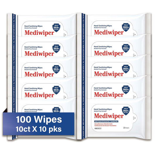 Mediwiper 10 Count Alcohol-Free Sanitizing Wipes Disinfecting Large Unscented Wet Wipes Bulk, Hand Sanitizer (10 Wipes, 100 Wipes (10 * 10))
