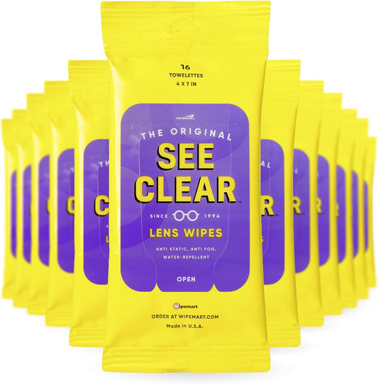 See Clear Original Lens Cleaning Wipes - Pre-Moistened Eyeglass & Screen Cleaning Cloth Towelettes - Streak Free, Scratch Free Lens & Electronic Screen Cleaner - 12 Resealable Packs of 16 (192 Wipes)