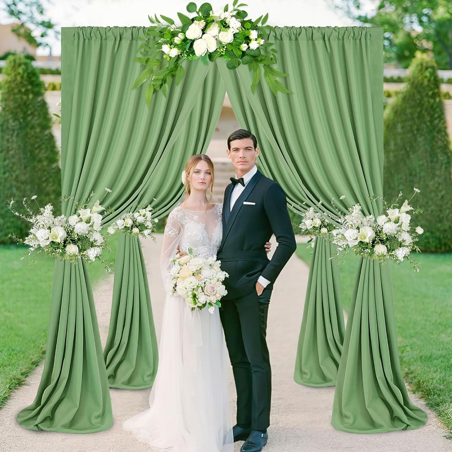 Sage Green Backdrop Curtains 10FTx10FT: Polyester Photographt Background Drapes Fabric - Birthday Party Outdoor Satge Decorations