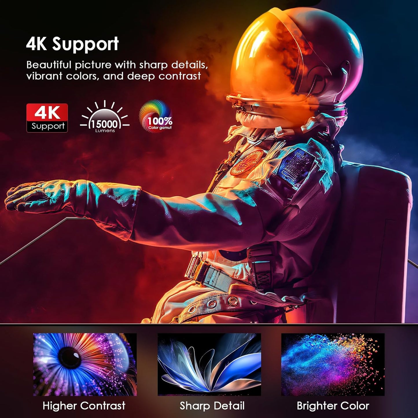 [Electric Focus] 4K Projector with 5G WiFi Bluetooth, 15000L JOWLURK Projector, Outdoor Movie Projector, Home Mini Theater Portable Projector for iPhone/TV/Android Stick/HDMI/USB/Laptop/PS5/DVD (Grey)