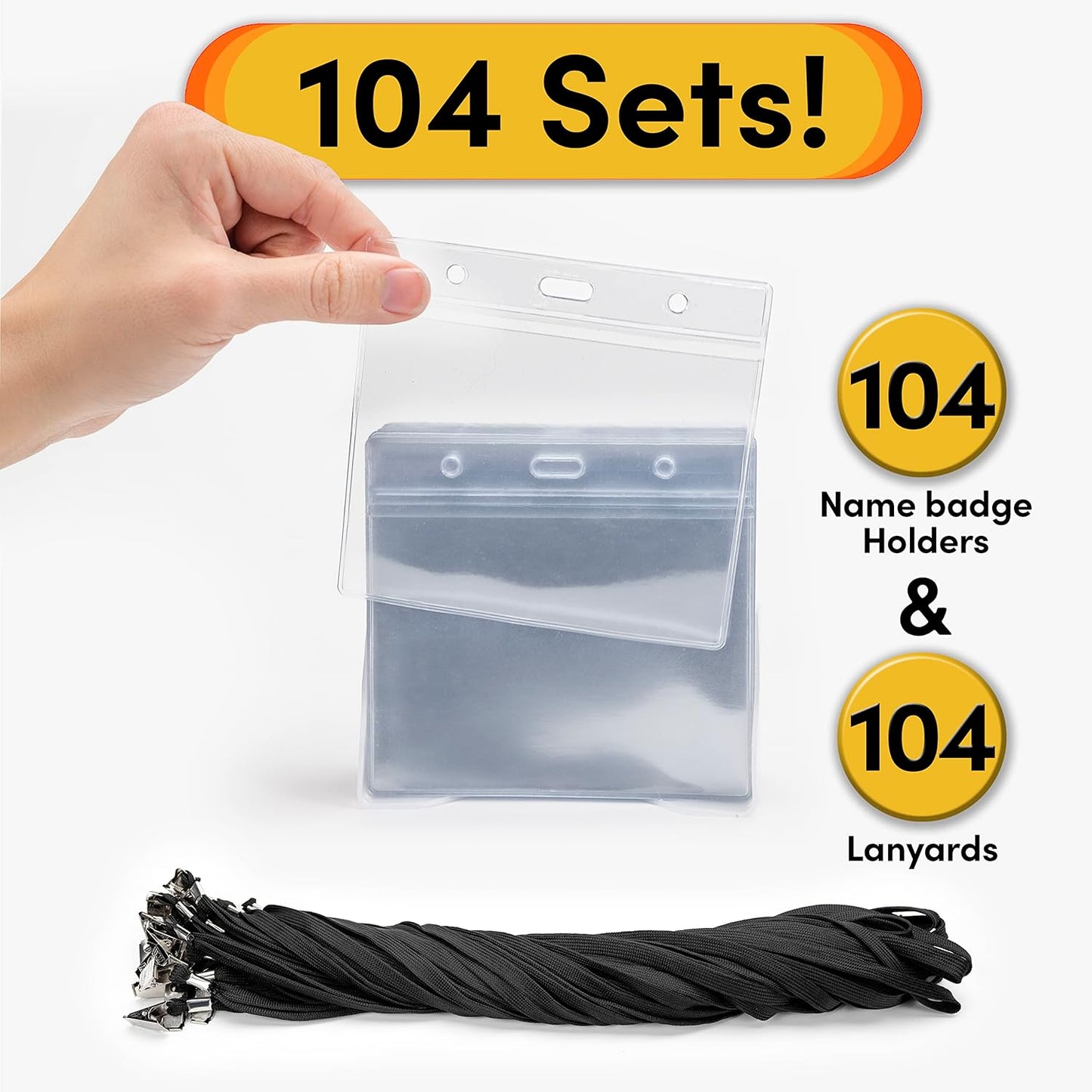 SEE-IT! 104 & 52 Qty Sets Badge Holders with Lanyards Name Tag Holders and Lanyards 4x3 Size Quick Load No Zipper Name Tag Badge id Holder Clear Plastic (104)