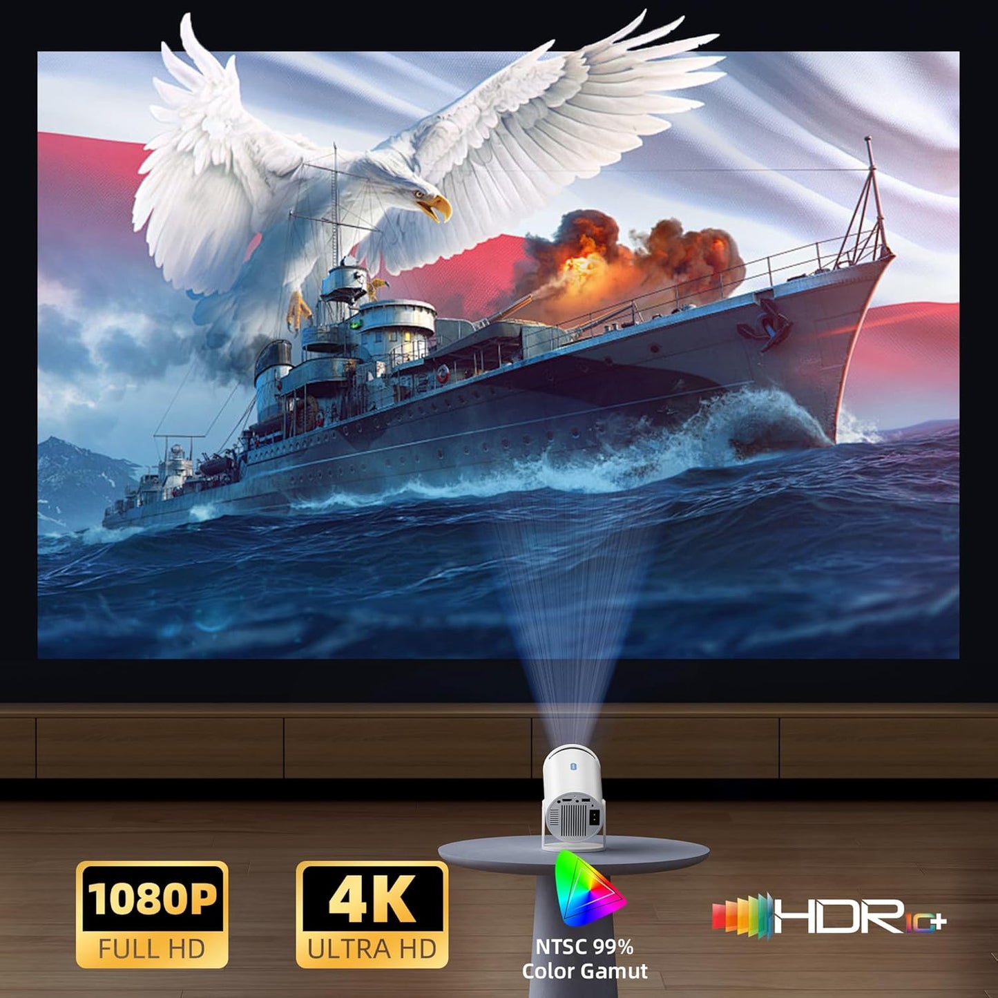 Mini Projector, Native 1080P Portable Projector with Carrying Case, 4K Support, 270°Rotatable Outdoor Movie Proyector, Home Theater Projector Compatible with Phone/TV Stick/Laptop/PS4/HDMI/USB