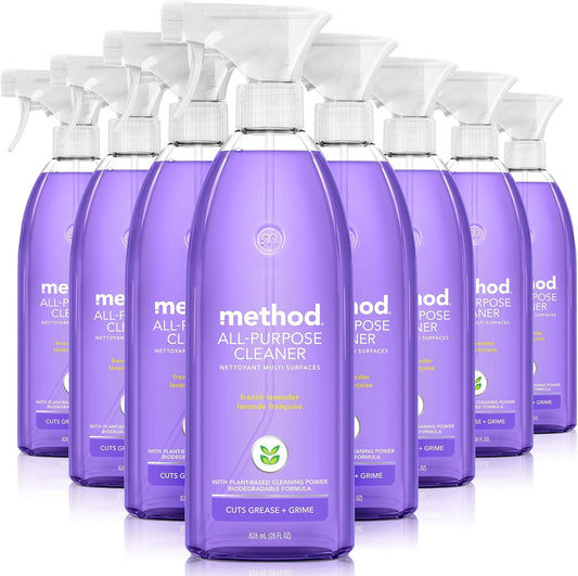 Method All-Purpose Cleaner Spray, French Lavender, Plant-Based and Biodegradable Formula Perfect for Most Counters, Tiles and More, 28 Fl Oz, (Pack of 8)
