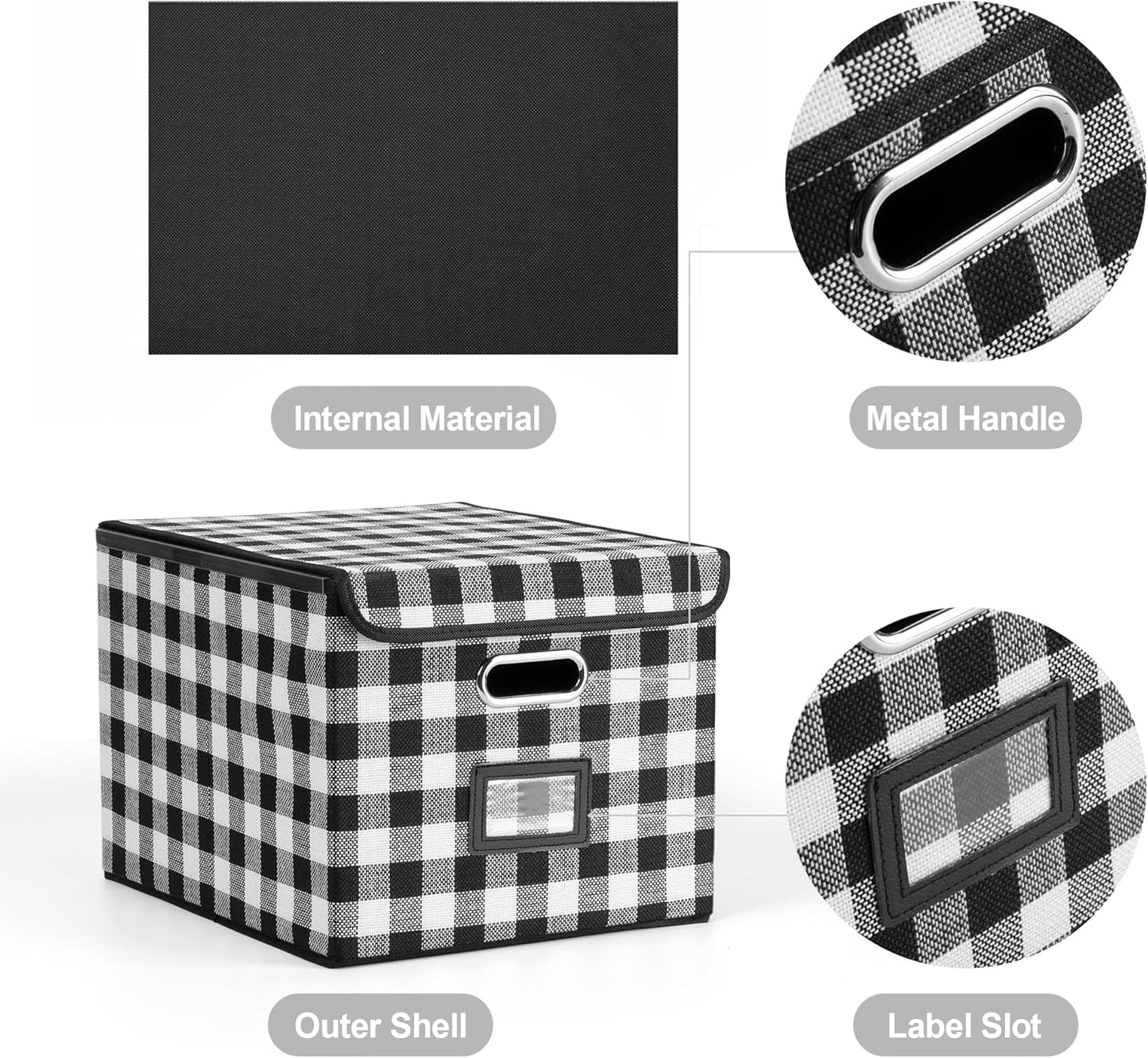 File Organizer Box, Linen Filing Organizer with Lid, Large Desktop File Boxes, Black and White Lattice,2 Pack