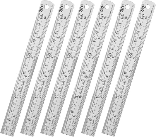 ZZTX Ruler Metal Straight Edge Stainless Steel Ruler 6 Inch Ruler Set Rulers Bulk 6 Pack