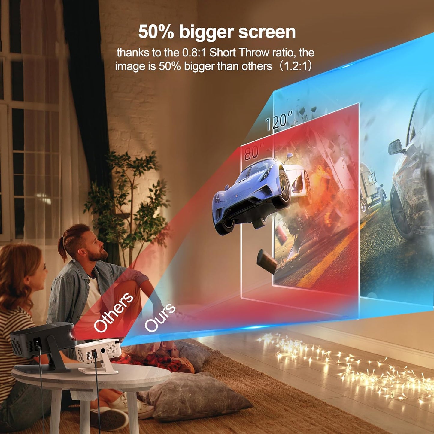【NEW】Mini Projector with WiFi and Bluetooth,YouTube, Screen Mirroring and more. Full HD 1080P, Indoor/Outdoor Home Movie Projector by IOLIEO