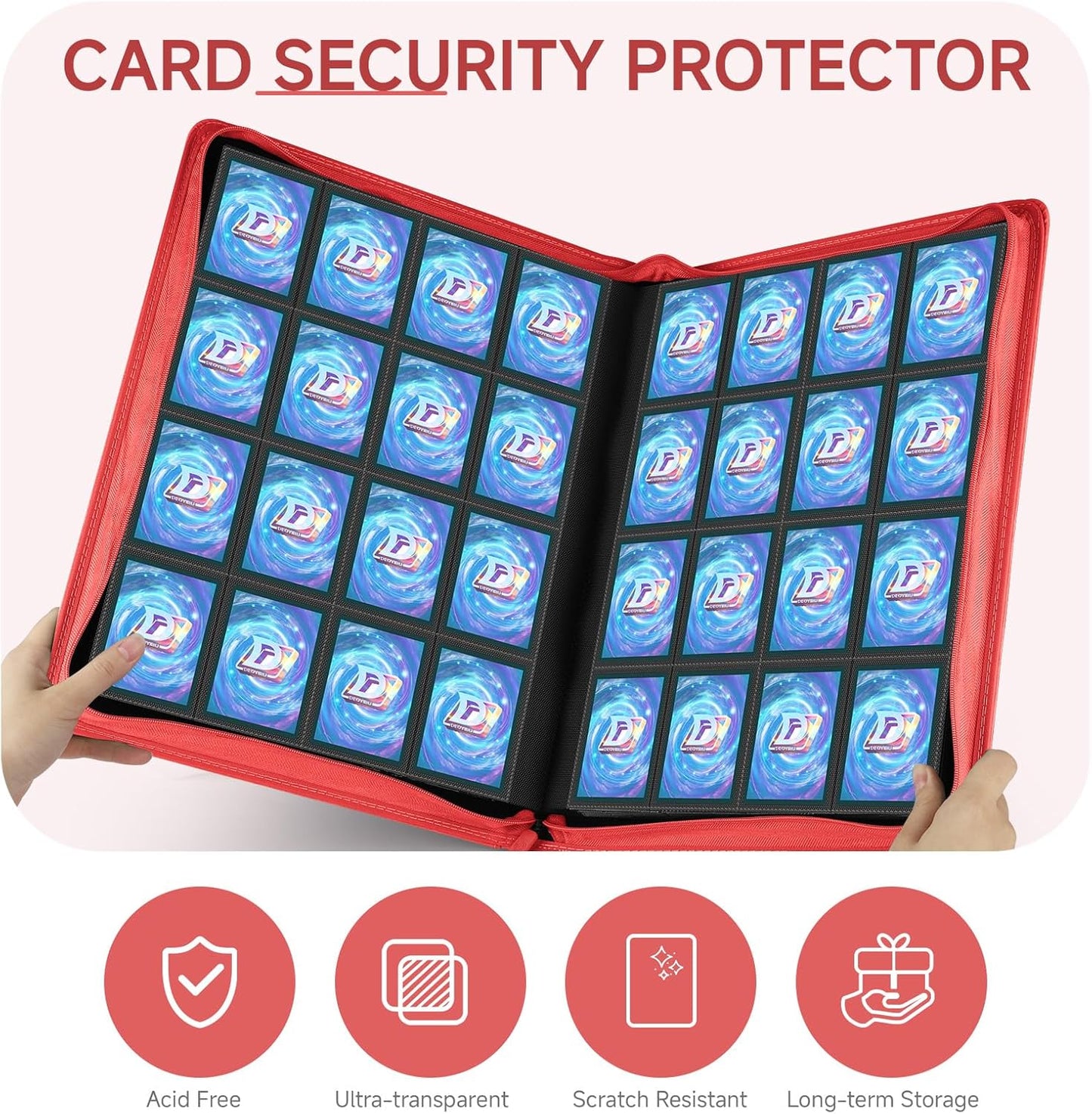 Card Binder with 1024 Cards,16 Pocket Trading Card Binder Includes 32 Page Storage Sleeves,Collection Card Album,Card Holder to Organize and Protect Cards,Red