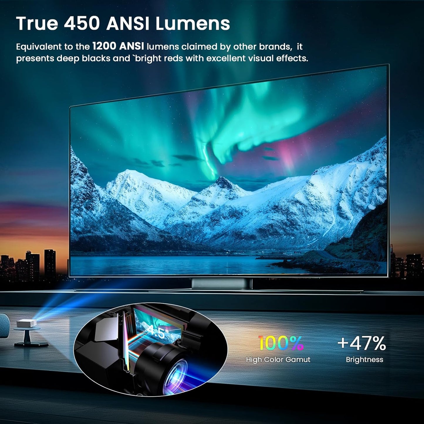 [Auto Focus & High Brightness] Outdoor Projector with WiFi and Bluetooth, Native 1080P Movie Projector, 4K Support, Auto Keystone & 50% Zoom, JOWLURK Projector Compatible with iOS/Android/TV Stick