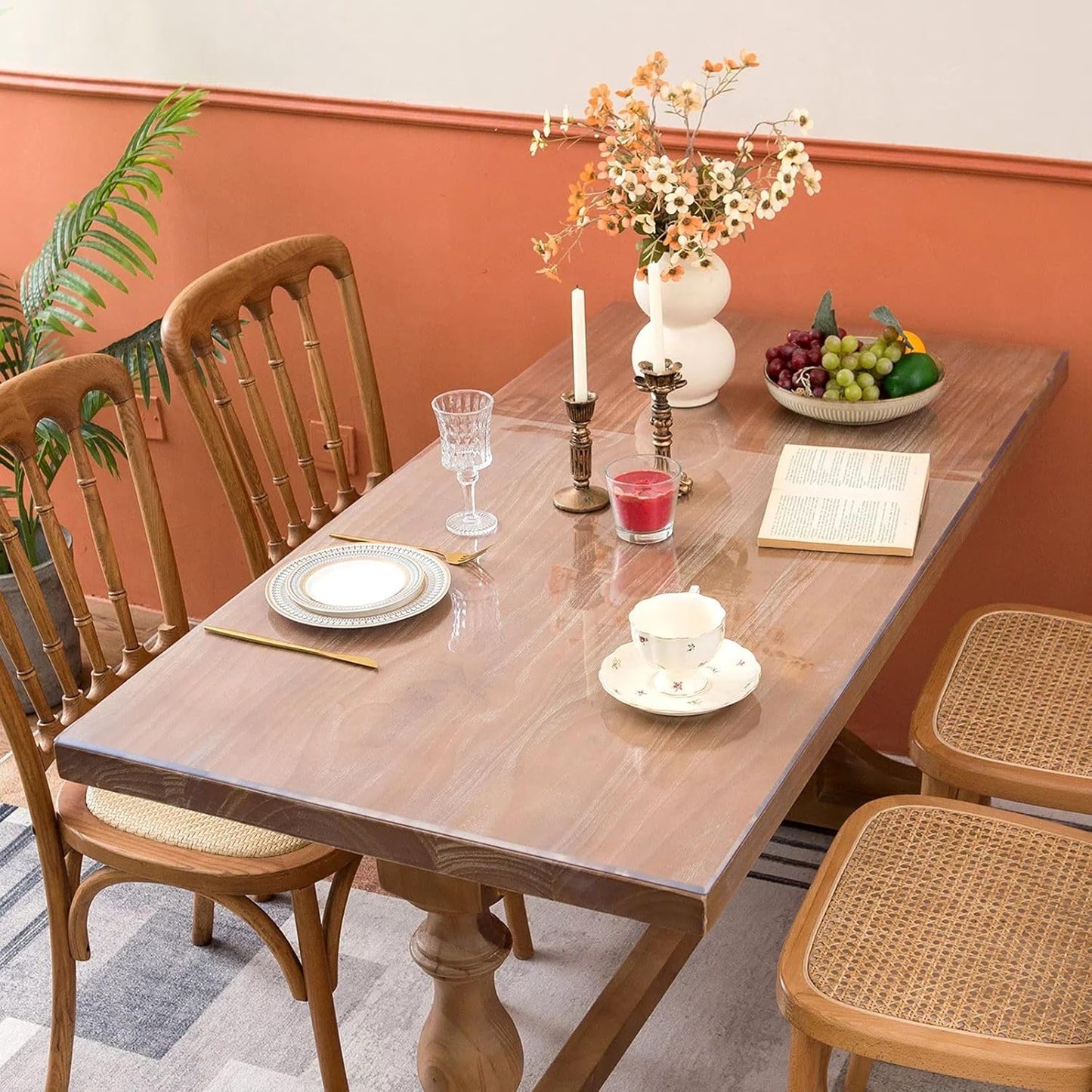 Clear Table Cover Protector, 24 x 84 Inch Table Protector for Dining Room Table, 1.5mm Thick Clear Plastic Table Cover, Pad Mat for Kitchen, Writing Desk Pad for Desktop