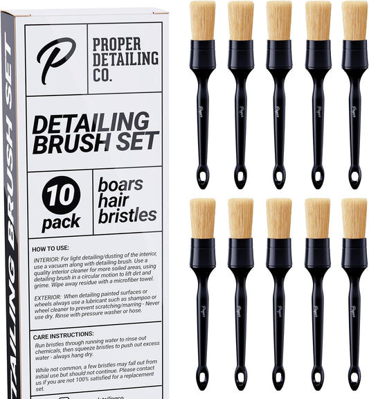 Car Detailing Brush Set, Premium Quality Soft Boars Hair Bristles, Clean Auto Interior (Leather Seats, Air Vents) or Exterior (Wheels, Paint, Emblems) Detail Brushes Car Detailing Shop Pack (10 Pack)