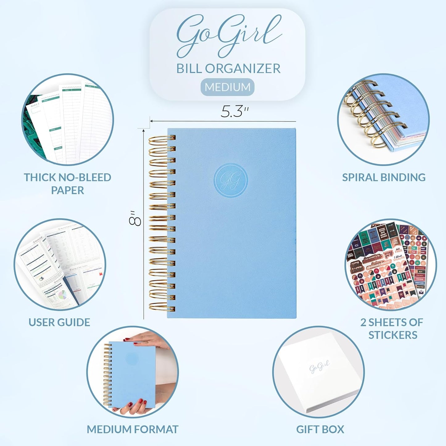 GoGirl Budget Planner & Monthly Bill Organizer – Monthly Financial Book with Pockets. Expense Tracker Notebook Journal, Compact (Periwinkle)