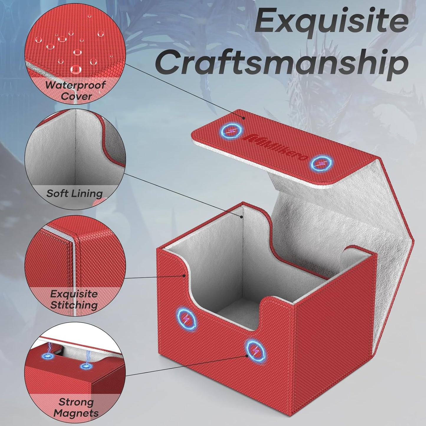 Mlikero Card Deck Box, Commander Deck Box Holds 100+ Double-Sleeved Cards with Divider, Leather Magnetic Closure Card Box Fit for MTG, TCG (Red)