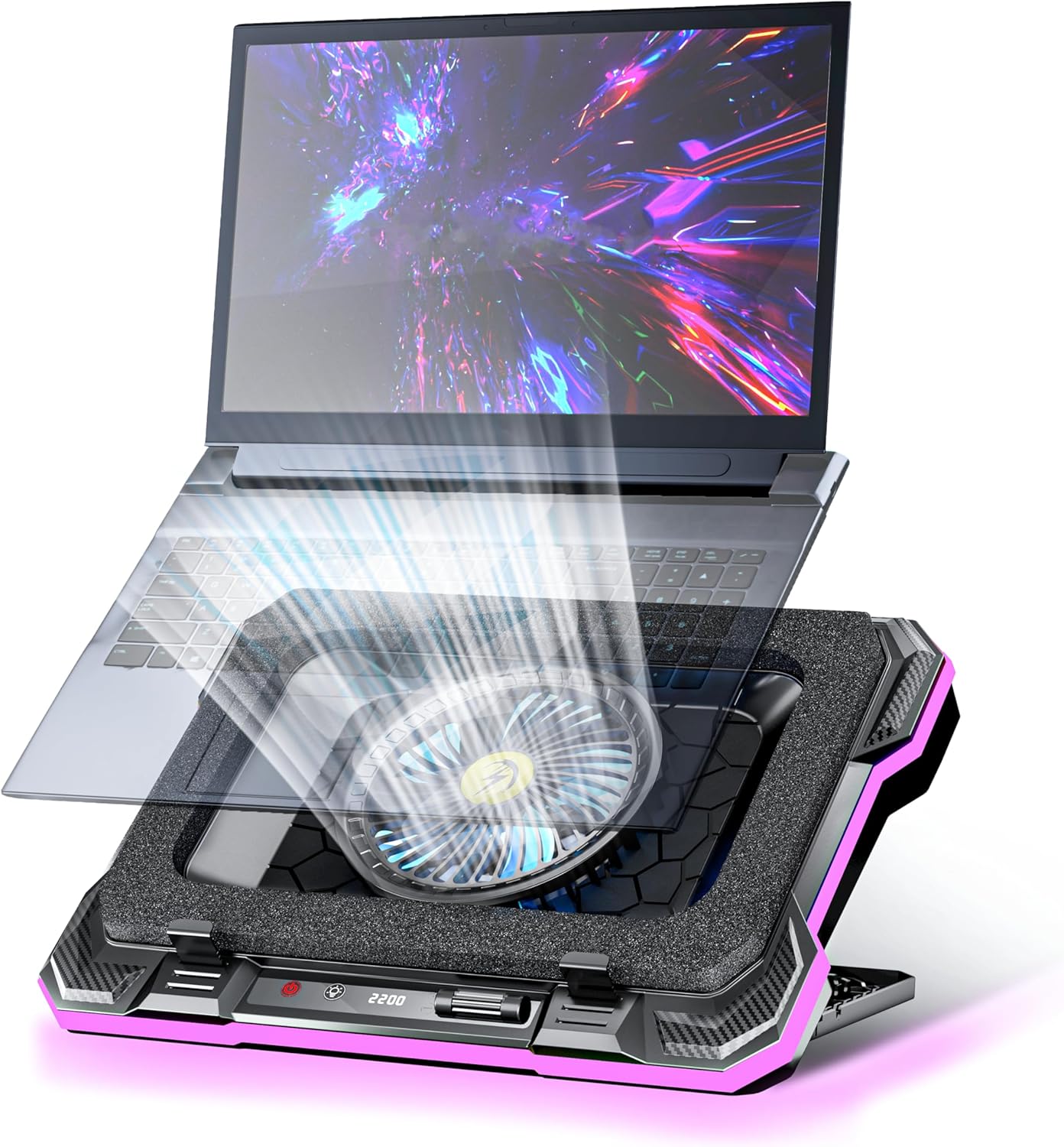 AICHESON Gaming Laptop Cooling Pad with Powerful Cooler Fans, RGB Lighting and Phone Holder for 15-19 inch Laptops and PC Computers