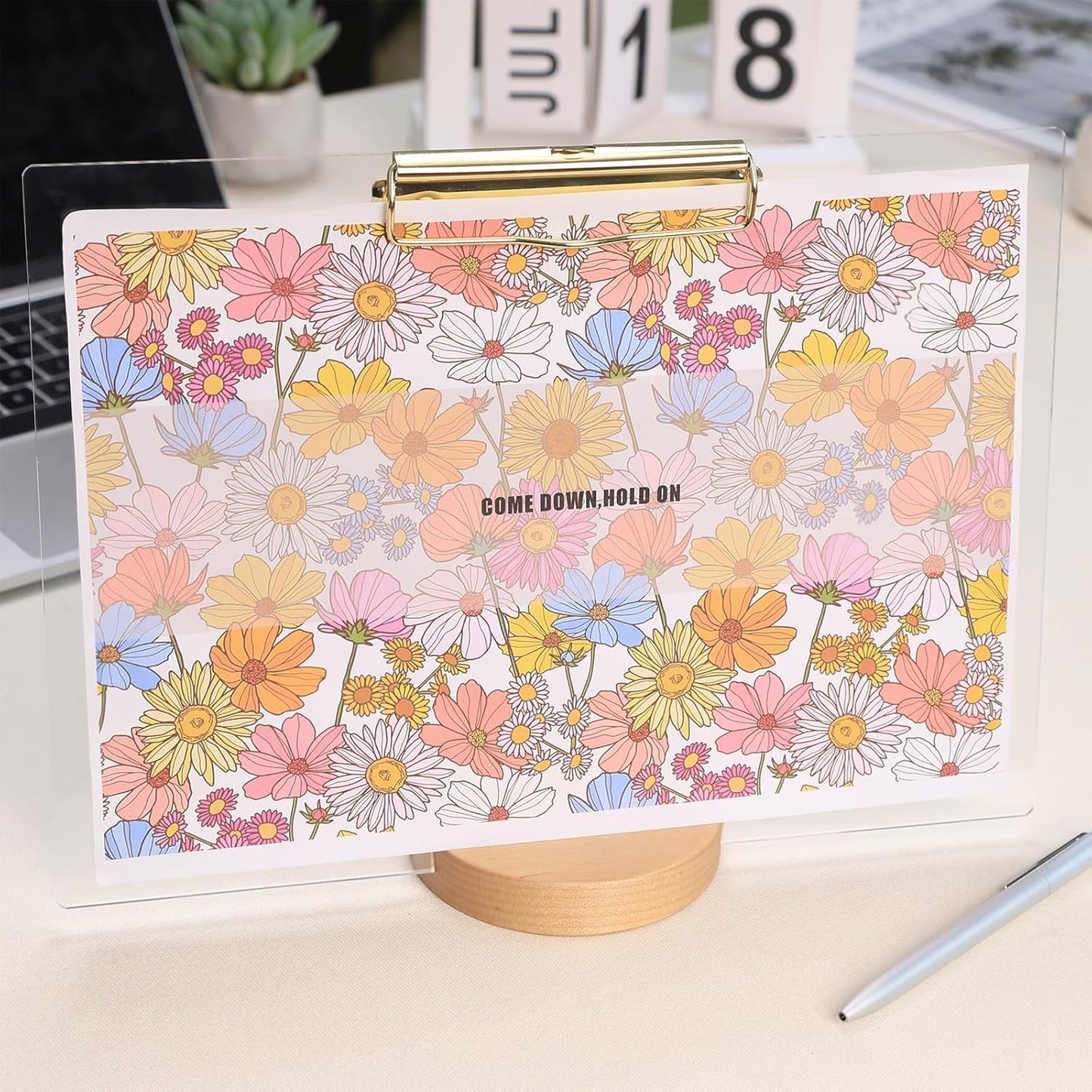 UNIQOOO Clear Acrylic Landscape Clipboard, Horizontal Clipboard with Shiny Gold Finish Clip for Student, Back to School Gift, Modern Arts Lover, Fashion Style Expert, Calligrapher, Office, 12.5x9 in