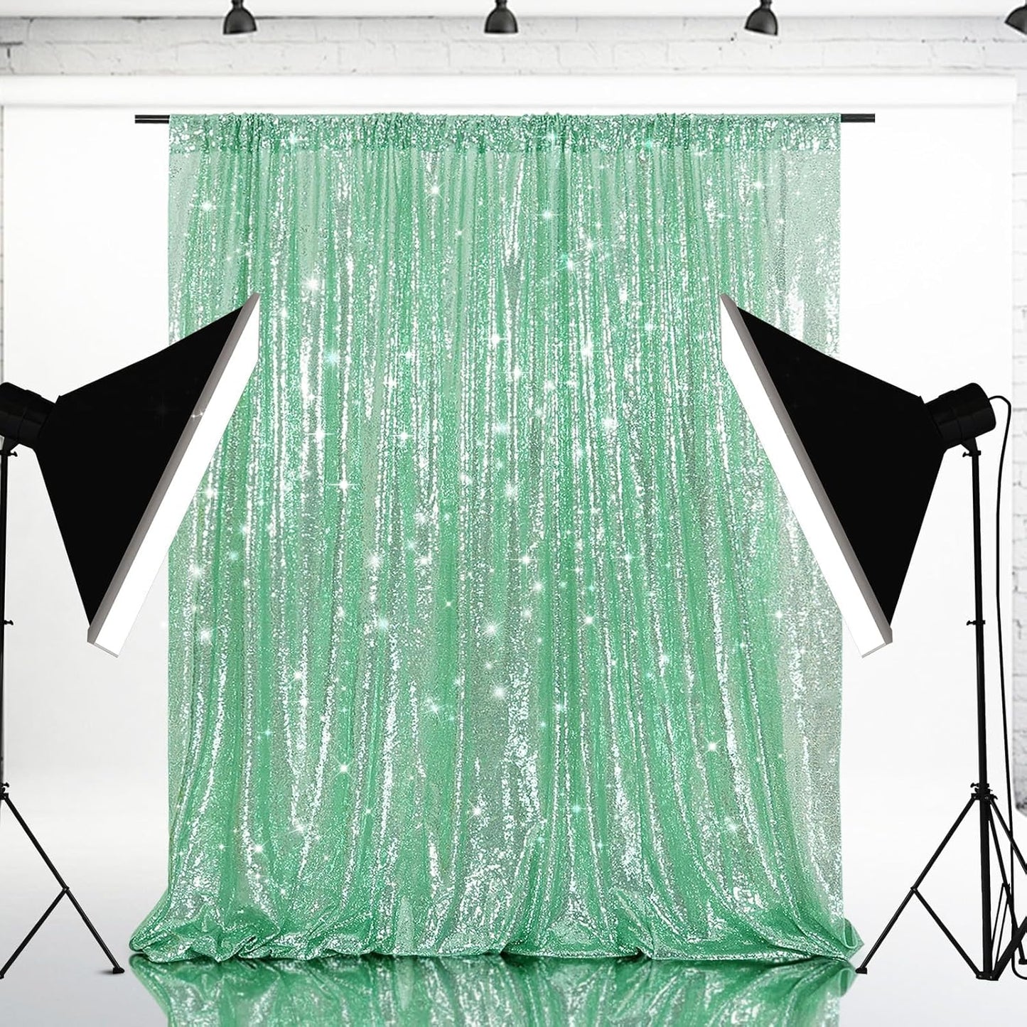 Eternal Beauty Mint Green Sequin Backdrop, 4x7 Ft Glitter Background Curtains for Shimmer Photography Party Wedding Birthday Back Drop Decor