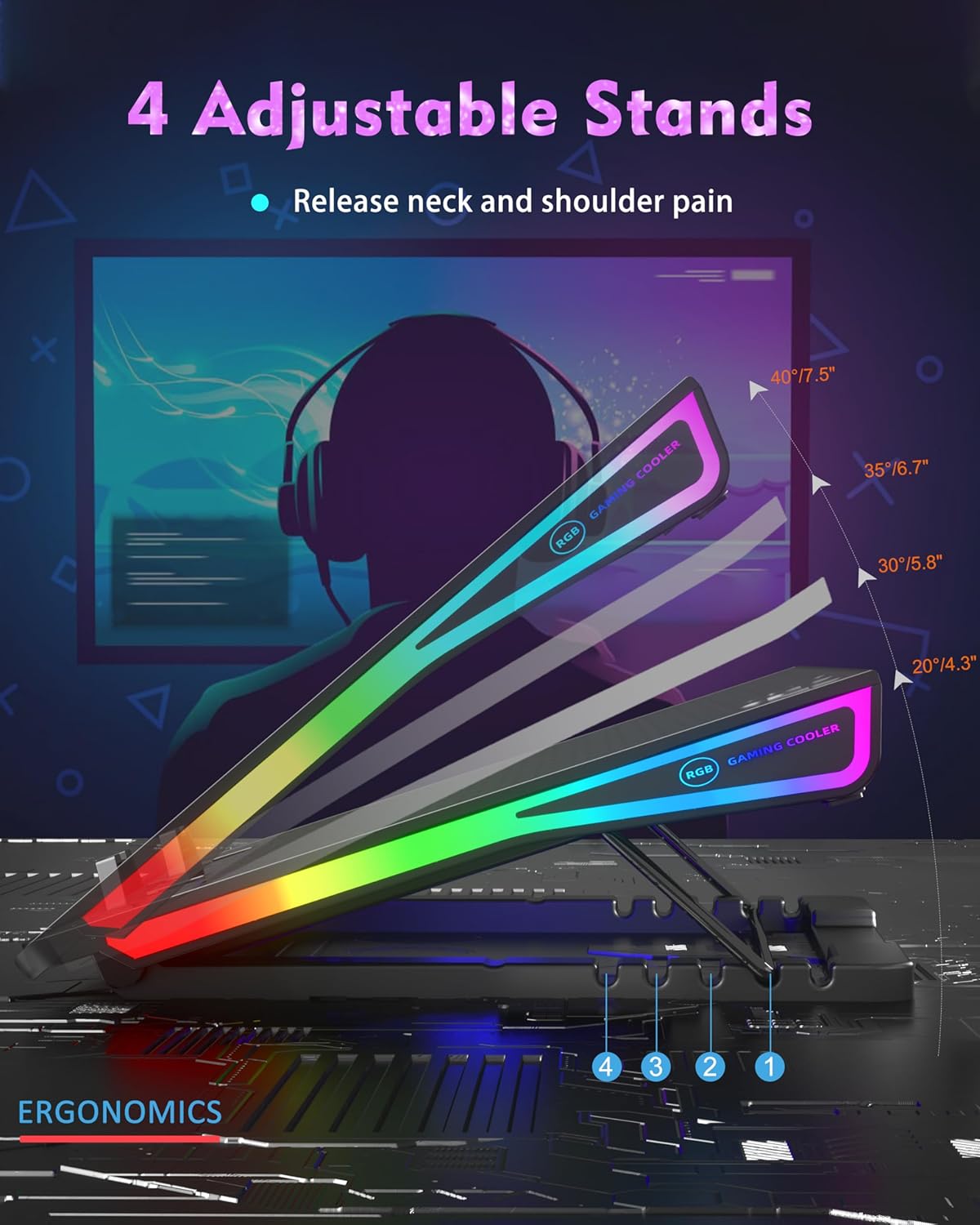 AICHESON Laptop Cooling Pad, 15 Powerful Cooling Fans, Gaming Laptop Cooler with RGB Lights for 15-17.3 inch PC Computers