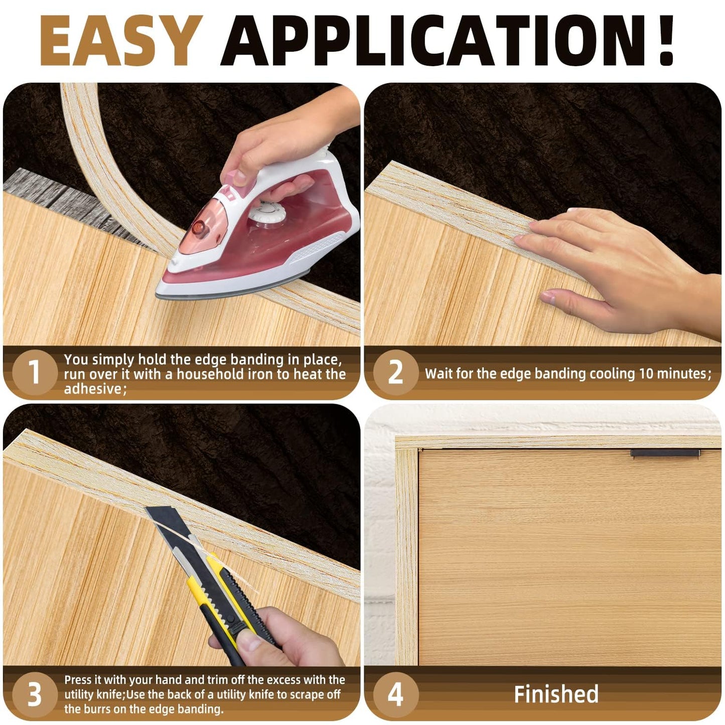 GSCIT Club Oak Edge Banding, 1 1/2 inch x 250ft roll of Veneer Plywood Edge Banding Preglued Flexible, Wood Tape Banding for Cabinet Repair