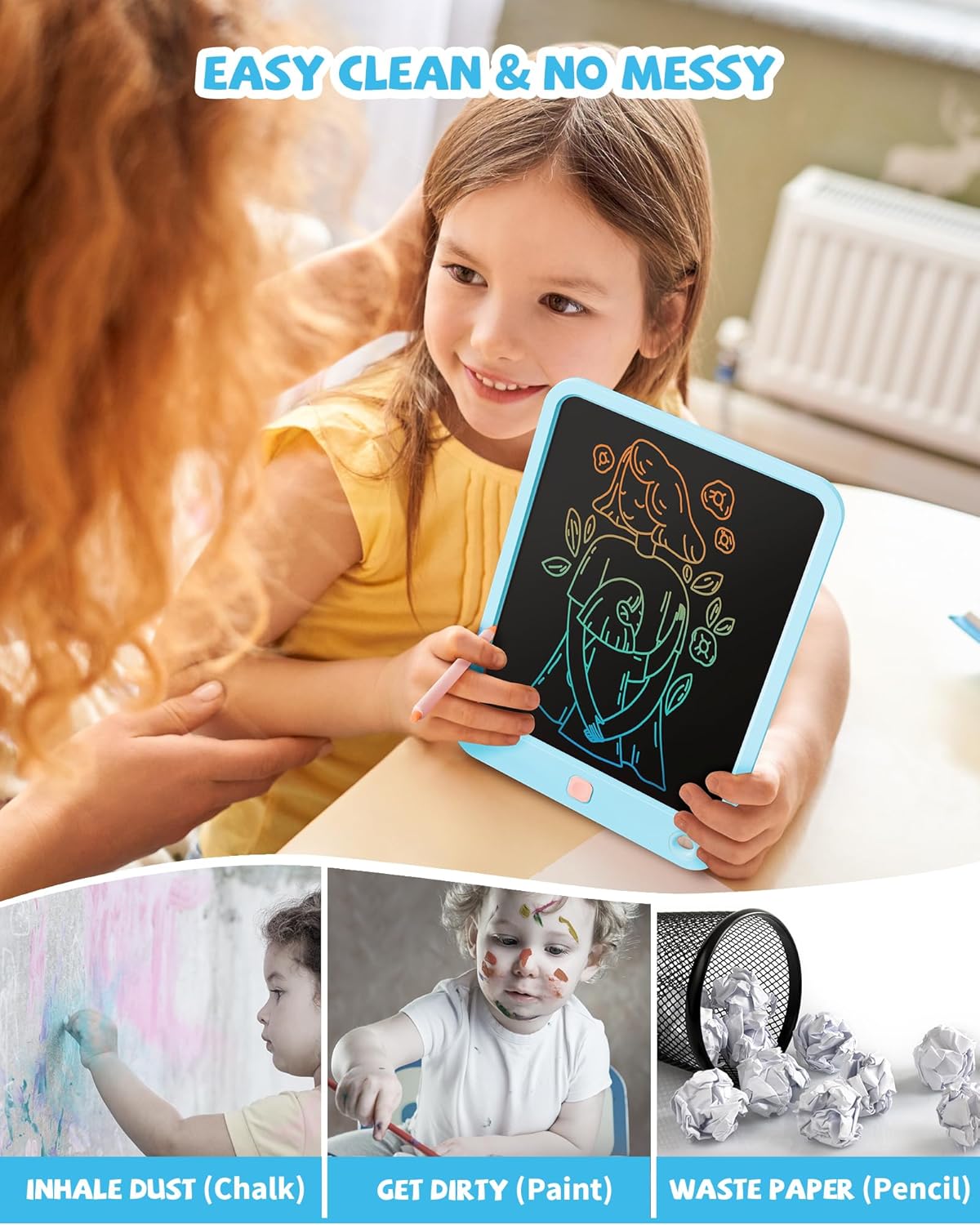 LCD Writing Tablet 10 Inch, Toys for 3 4 5 6 7 8 9 10 Year Old Boys Girls, Colorful Doodle Board Drawing Tablet, Gift for Boys Toddlers Age 3-12 Years, Memo Board, Drawing Pads with Lanyard(Lake Blue)