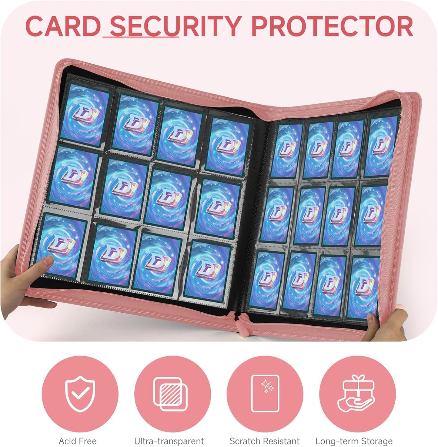 Trading Card Binder with Zip,12 Pockets Card Binder,720 Double Sided Pocket Card Collection Binder,Card Album Card Folder for MTG,TCG,Sports Cards,Game Cards,Pink