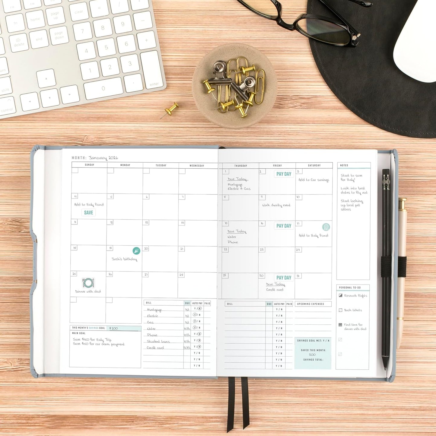 AT-A-GLANCE Foundation Budget Planner, Undated Weekly & Monthly Tracker, Expense and Savings Organizer, Hardcover, 5-3/4" x 8-1/4", Blue (FDB-200)