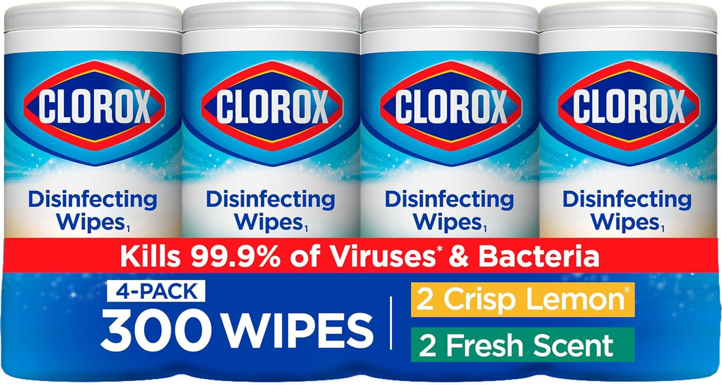 Clorox Disinfecting Wipes Value Pack, Bleach Free Cleaning Wipes, Dorm Room Essentials, 75 Count Each, Pack of 4