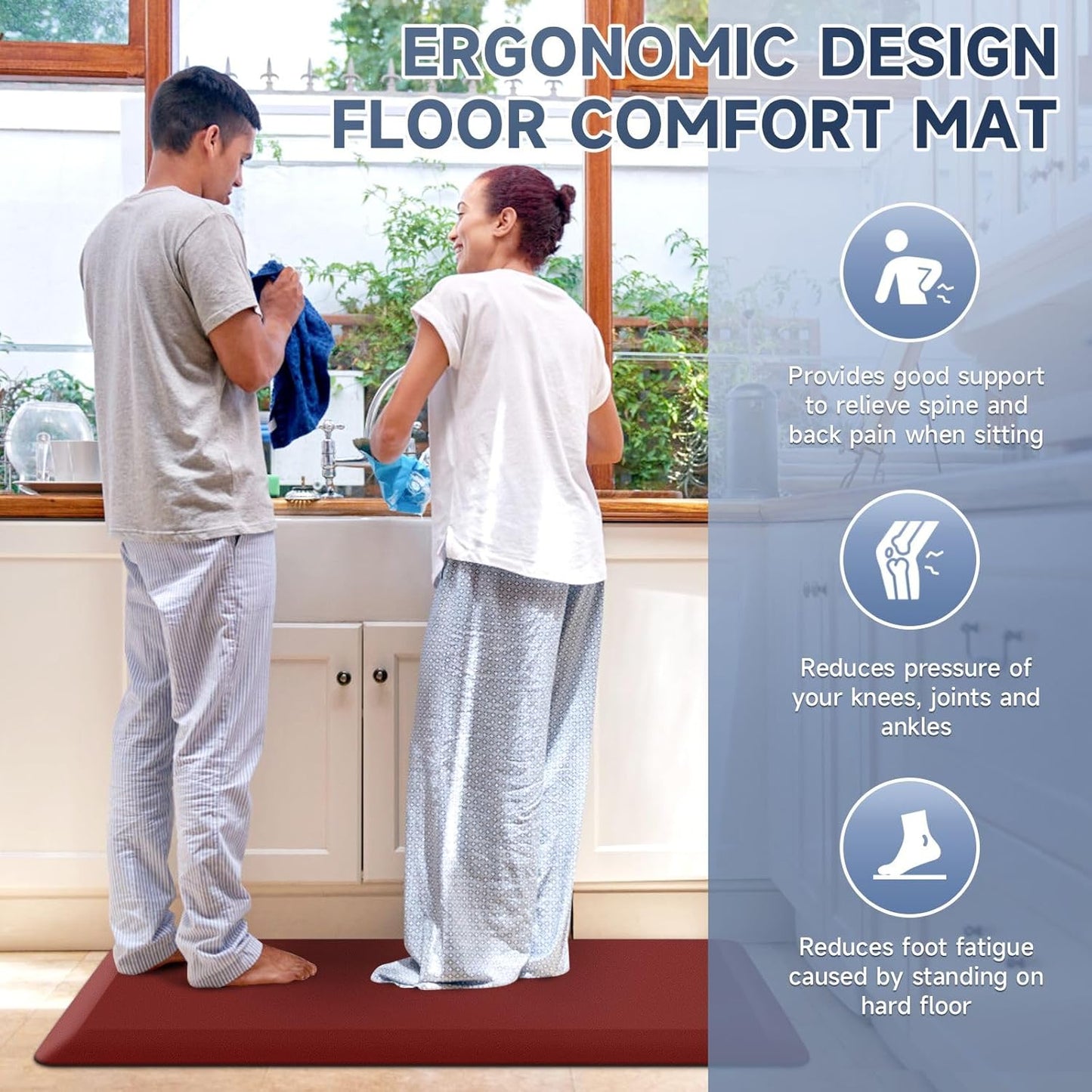 4/5 Inch Thick Kitchen Mat Anti Fatigue Mat Kitchen Rugs Kitchen Decor Non-Slip, Stain Resistant, Waterproof Kitchen Mats Desk Mat for Kitchen, Office, Workshop, Red, 17'' x 60''