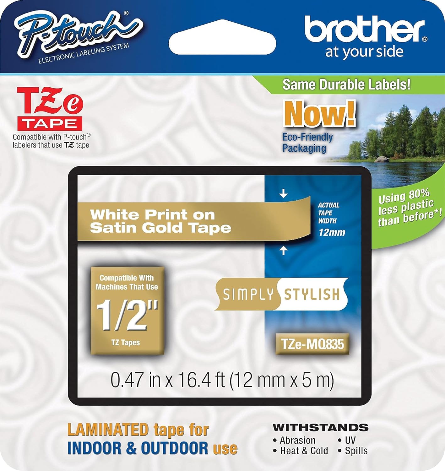 Brother PTouch 1/2" Laminated TZe Tape Model TZE-MQ835