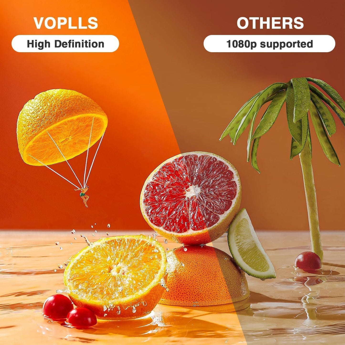 Mini Projector, VOPLLS 1080P Full HD WiFi Bluetooth Portable Projector, Outdoor Home Theater Movie Video Projector, 50% Zoom, Compatible with HDMl, USB, AV, Smartphone (15000L)